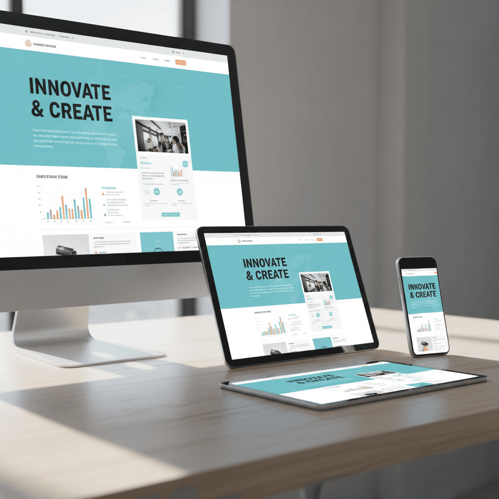 Responsive website design displayed on desktop, tablet, and mobile devices