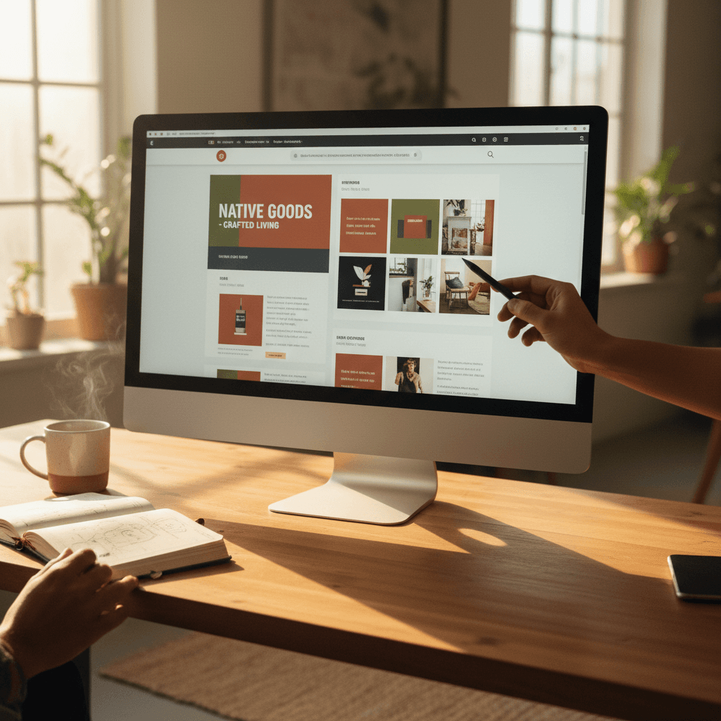 Custom web design in progress on designer's monitor